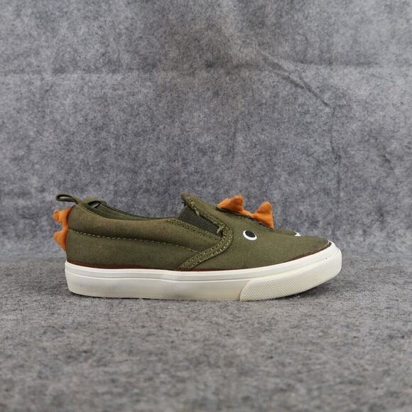 Old Navy Shoes Kids 8 Sneakers Dinosaur Slip On Canvas Toddler Green Orange Dino - Picture 2 of 12